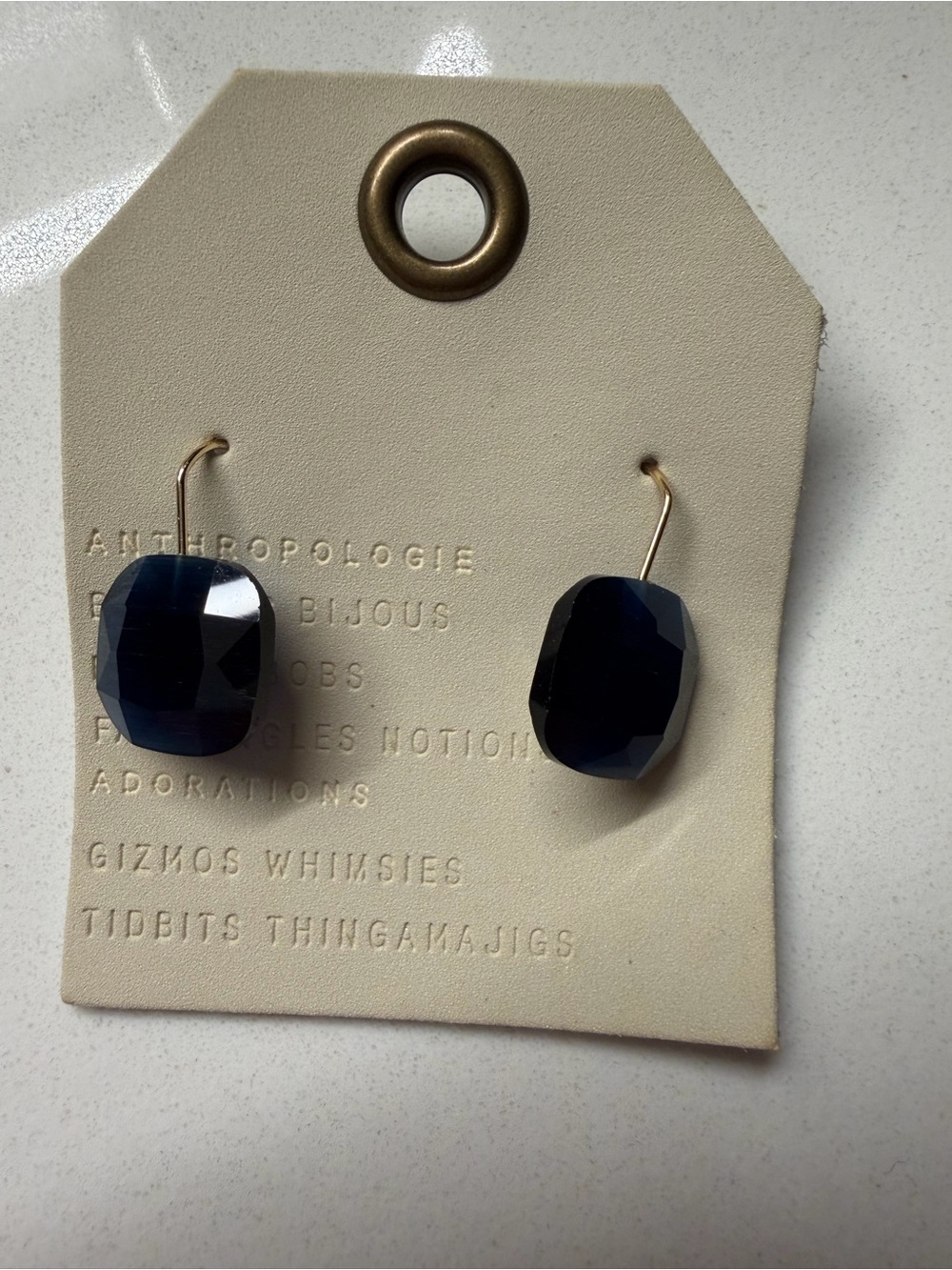 Anthropologie Deep Navy Faceted Drop Earrings with Gold Hooks